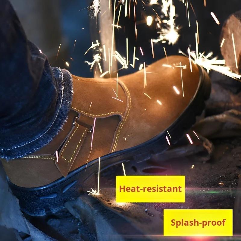 노동 보호 경량 작업 소가죽, 충격 방지 및 펑크 방지 용접기 보호 신발